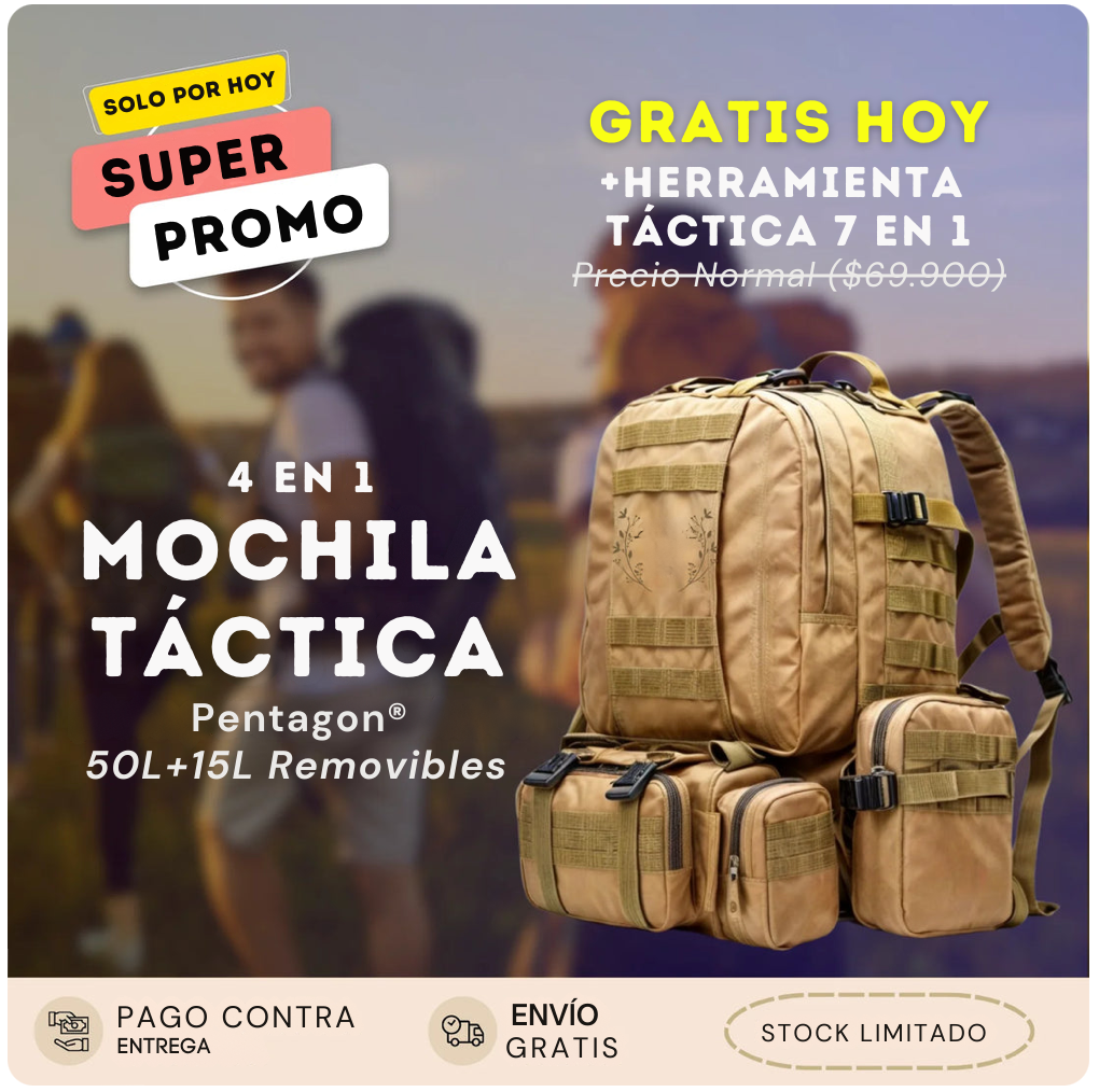Mochila Táctica G6 4 en 1 de 50L Pentagon® + HERRAMIENTA TÁCTICA 7 EN 1 🎒