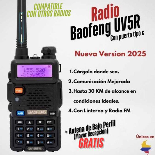 Radio Baofeng UV5R Version 2025 con Puerto tipo C+Regalo
